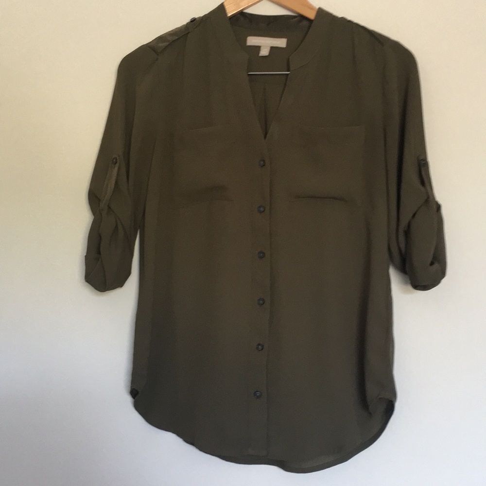 Banana Republic Army Green Long-sleeve Blouse